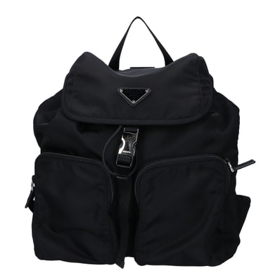 プラダ 1BZ005 ブラック ナイロン トライアングルプレート バックルフラップ バックパック -
