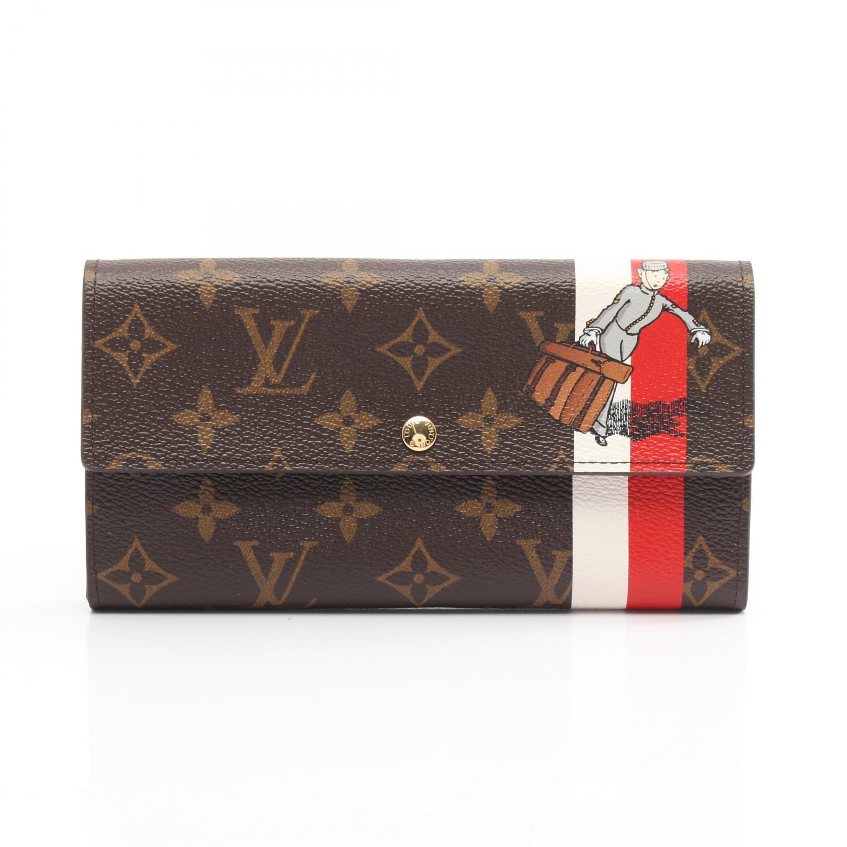 ルイ・ヴィトン LOUIS VUITTON ポルトフォイユ サラ 二つ折り長財布 財布 レザー PVC モノグラム ルージュ レディース ブラウン系 / レッド系 / ホワイト系 M60034 【中古】