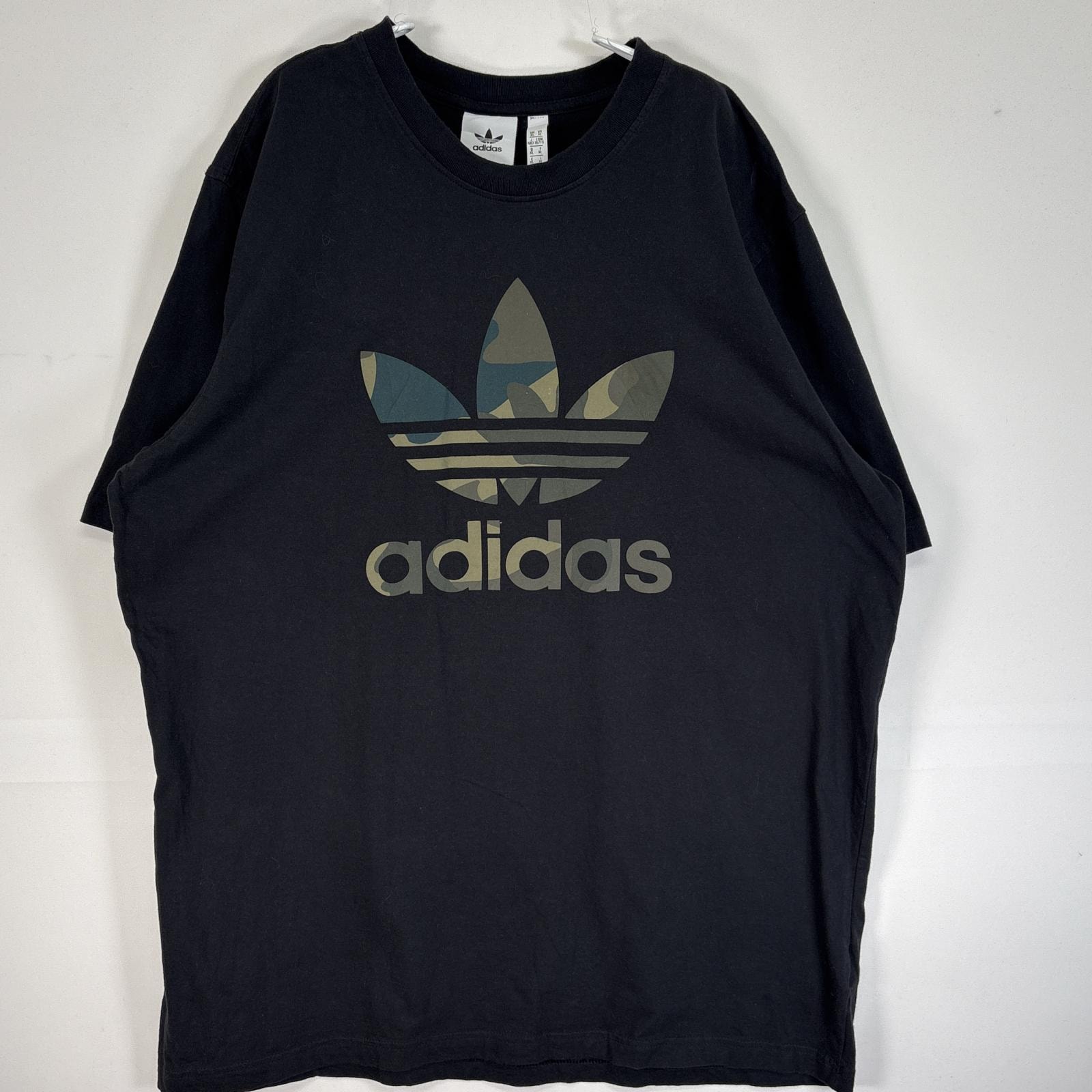 古着 アディダス adidas 半袖Tシャツ 大きいサイズ 肉厚 プリント トレフォイル ロゴ クルーネック 4XO  ブラック メンズ