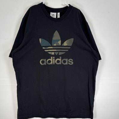 古着 アディダス adidas 半袖Tシャツ 大きいサイズ 肉厚 プリント トレフォイル ロゴ クルーネック 4XO ブラック メンズ