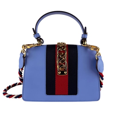 グッチ GUCCI ハンドバッグ ショルダーバッグ シルヴィ レザー ブルー ゴールド レディース 470270【中古】 z10177