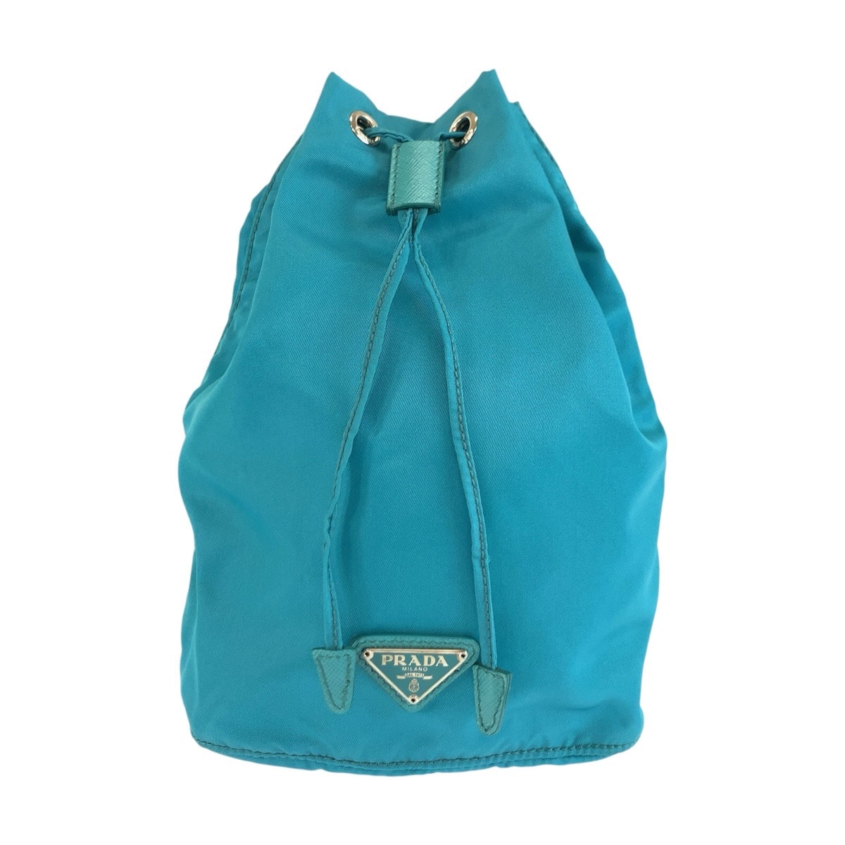 美品 PRADA プラダ テスート 三角ロゴプレート ブルー シルバー金具 ナイロン レザー/ ポーチ 小物入れ 巾着 604182 【中古】