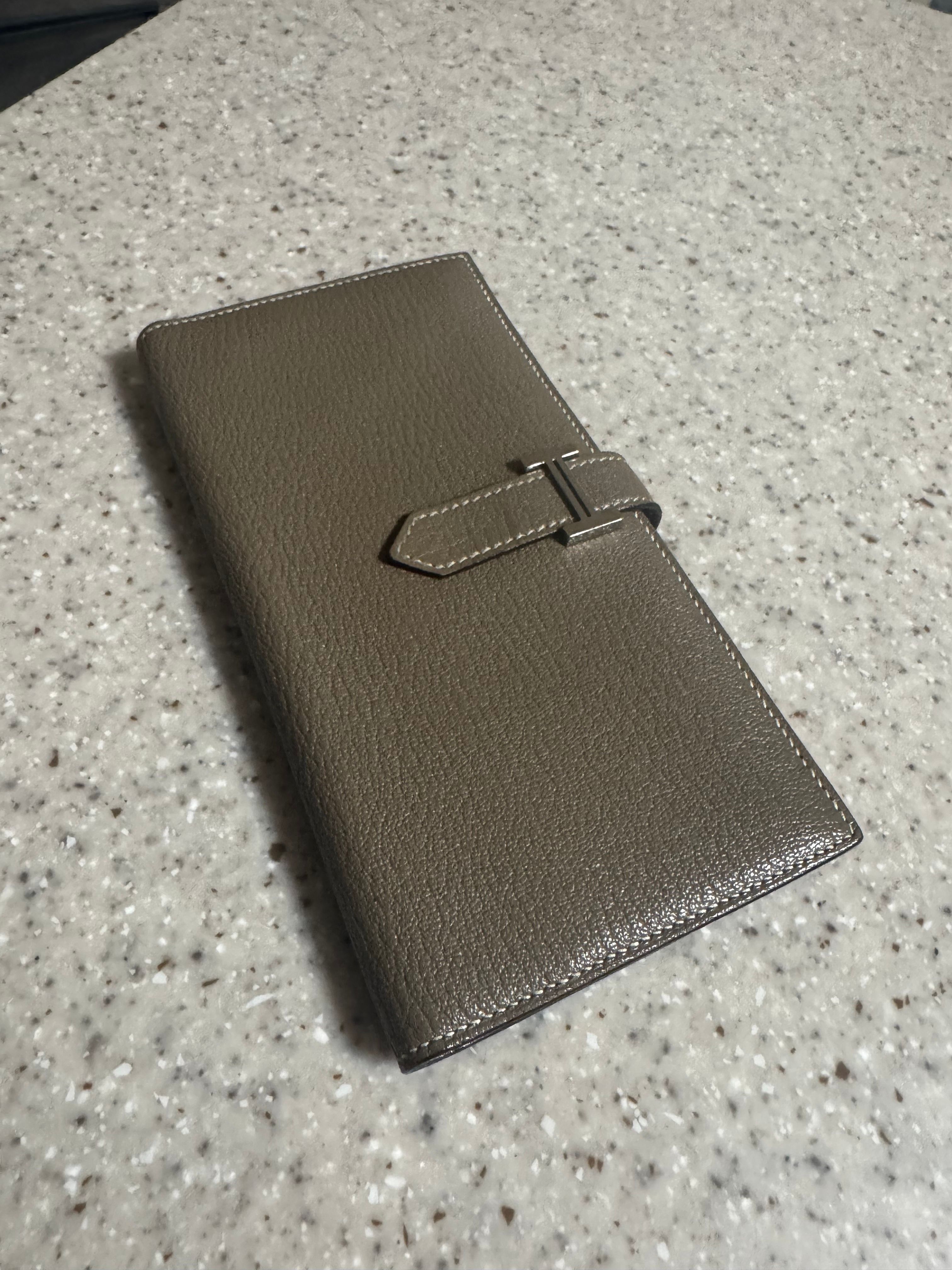 Hermes Bearn Soufflet Veau Madame "Etoupe/Silver"