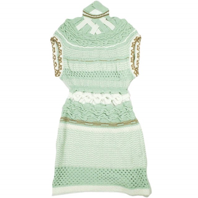 新品 Mame Kurogouchi マメクロゴウチ 23SS Bamboo Basket Pattern Knitted Dress バンブーバスケットパターンニットドレス MM23SS-KN034 2 MINT GREEN 定価88,000円 ワンピース