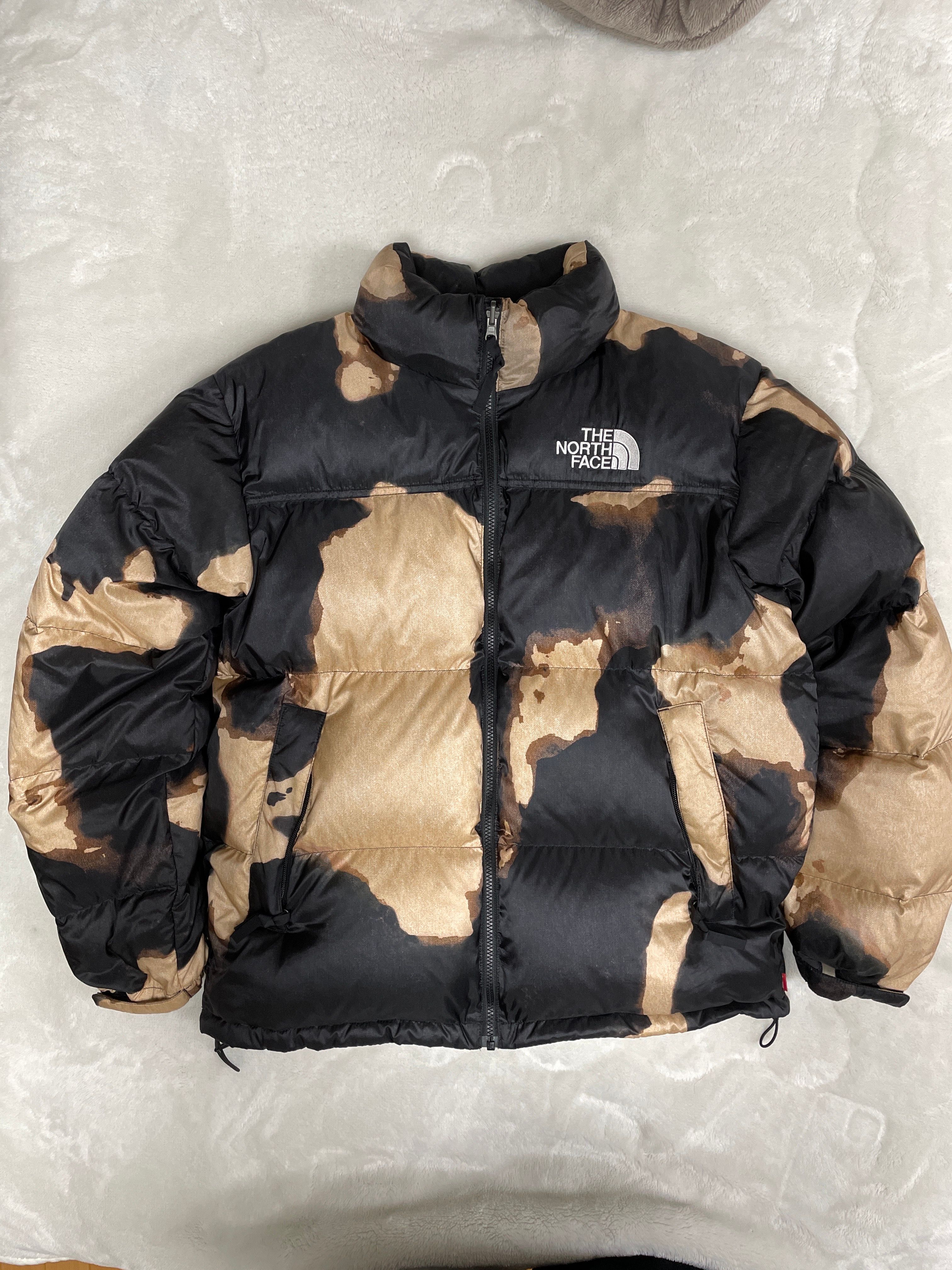 Supreme x The North Face Bleached Denim Print Nuptse Jacket "Black"