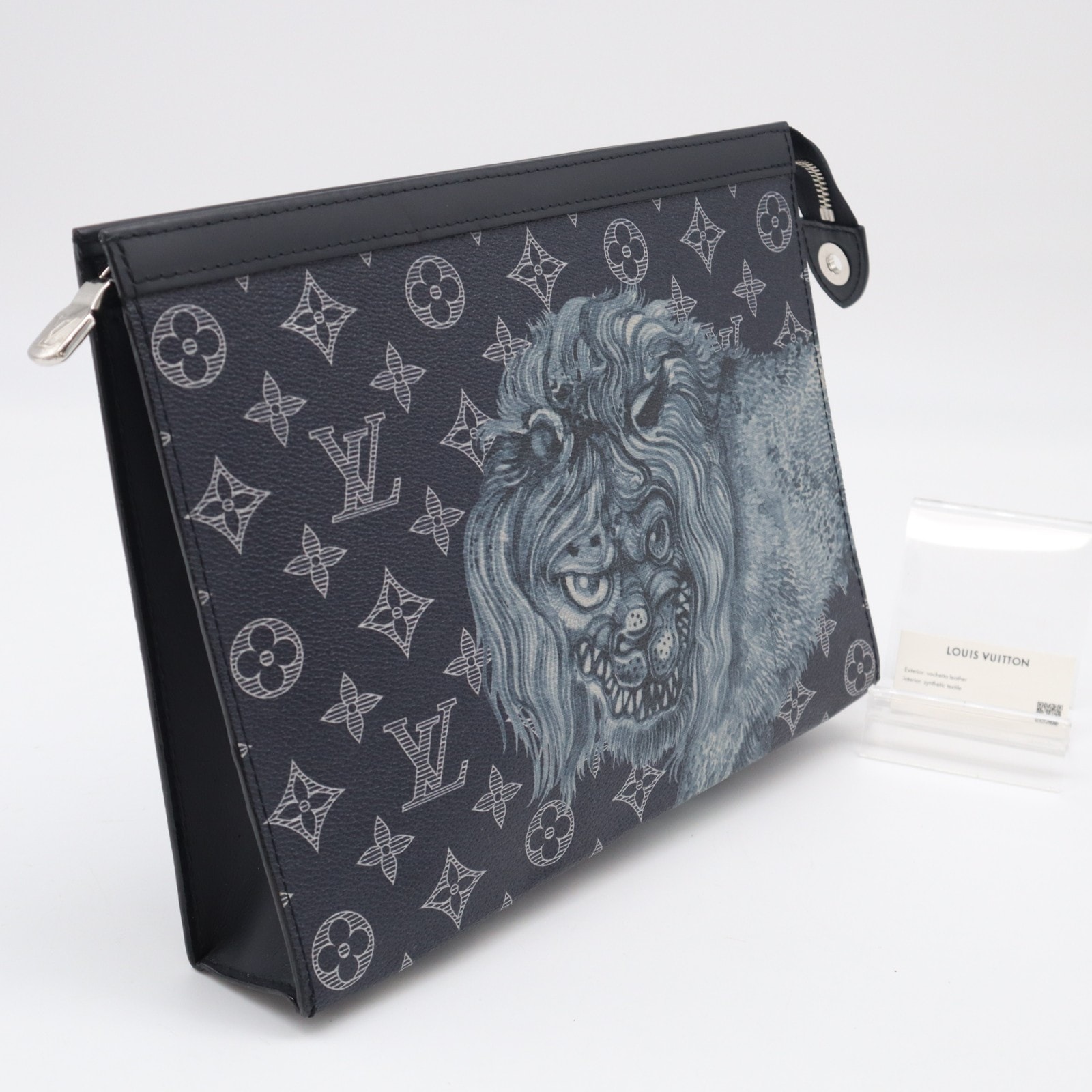 美品 LOUIS VUITTON ルイ・ヴィトン モノグラム サバンナ ポシェットヴォワヤージュ M66639 クラッチバッグ ネイビー ホワイト ブラック レザー メンズ