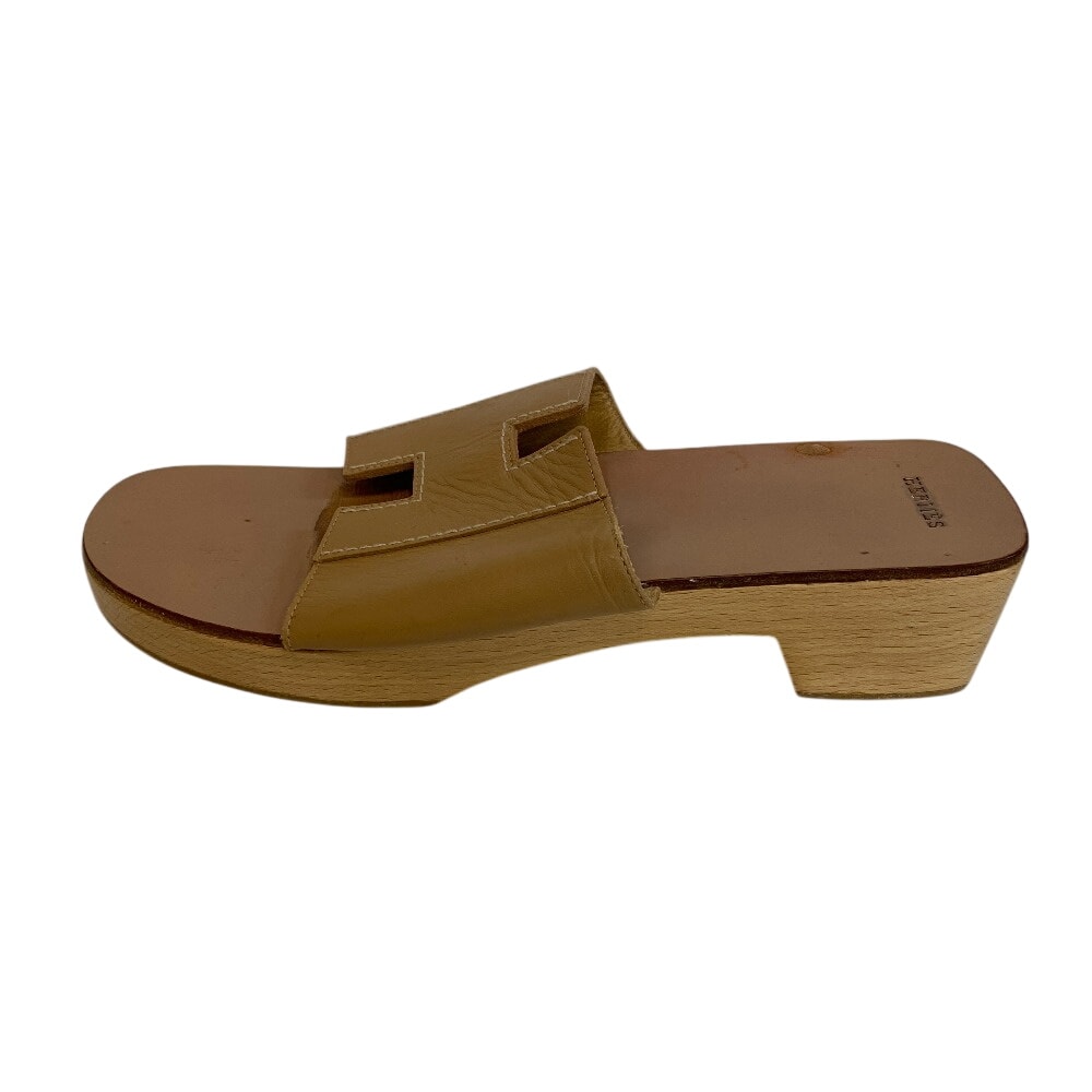 エルメス HERMES サンダル ケブラール フラットシューズ パンプス H型 ウッドソール ベージュ