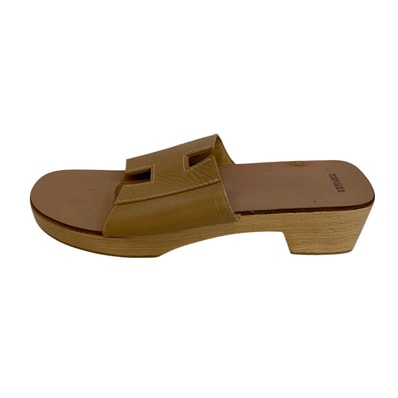 エルメス HERMES サンダル ケブラール フラットシューズ パンプス H型 ウッドソール ベージュ