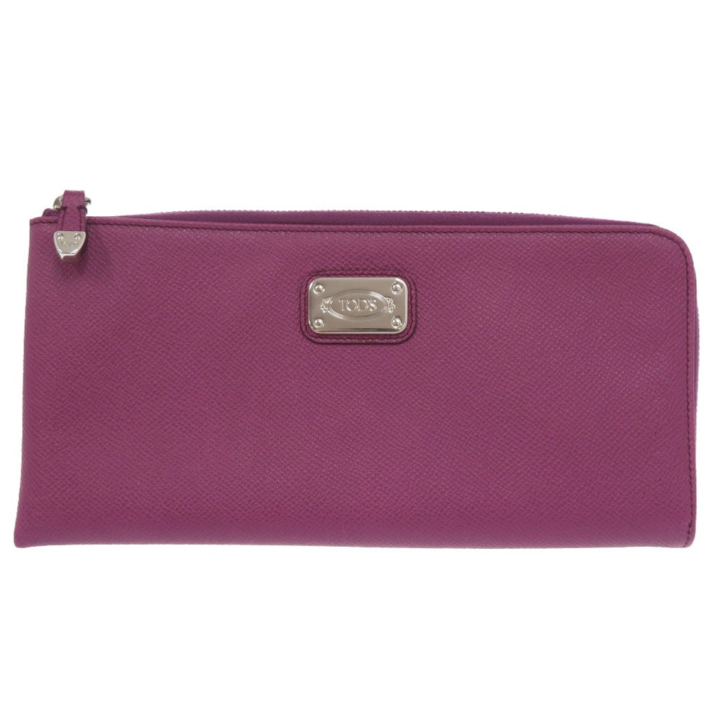 トッズ ロゴ L字ファスナー レザー パープル 長財布