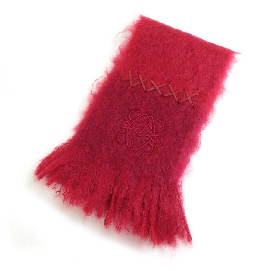 ロエベ LOEWE マフラー アナグラム ウール/モヘヤ レッド レディース【中古】 e61062a