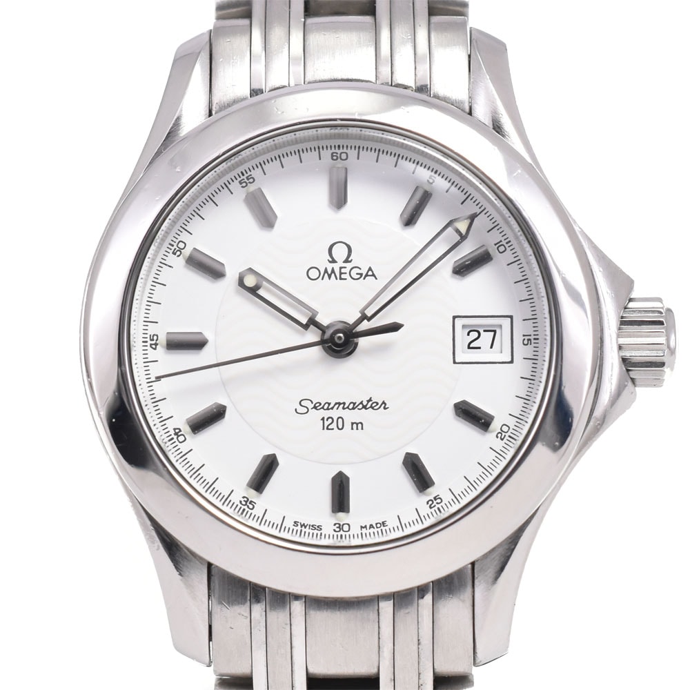 オメガ OMEGA 2581.21 シーマスター 120M デイト ホワイト クォーツ レディース 良品 腕時計 E#147123