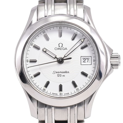 オメガ OMEGA 2581.21 シーマスター 120M デイト ホワイト クォーツ レディース 良品 腕時計 E#147123