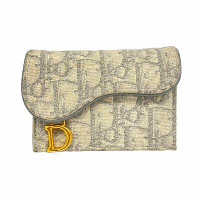 ★最終価格【6cd5279】クリスチャンディオール カードケース オブリーク サドル キャンバス グレー ゴールド金具【中古】レディース