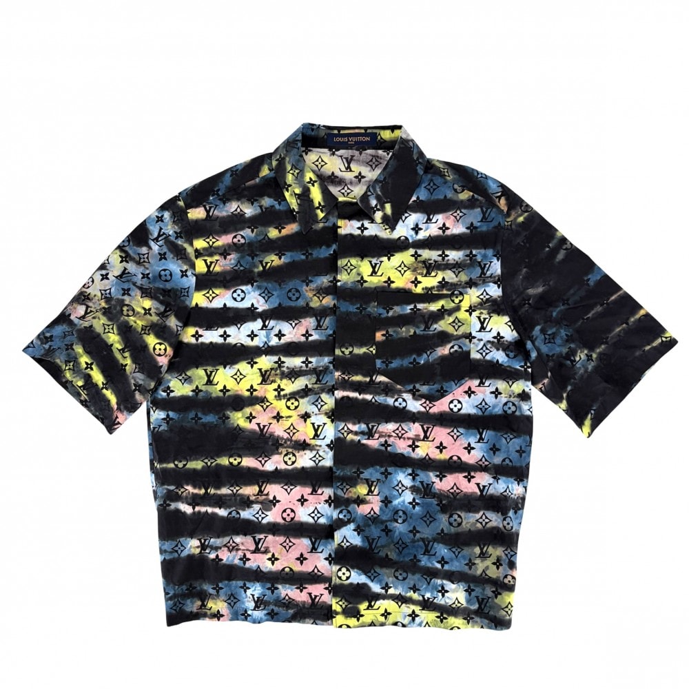 LOUIS VUITTON ルイヴィトン 半袖シャツ ペインテッドモノグラムタイダイ ジップアップ トップス アパレル 服 L ブラック 黒 イエロー コットン    メンズ 春 夏 美品【中古品】
