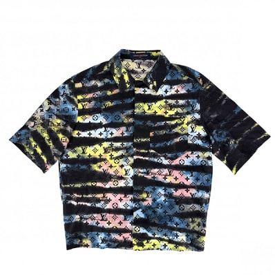 LOUIS VUITTON ルイヴィトン 半袖シャツ ペインテッドモノグラムタイダイ ジップアップ トップス アパレル 服 L ブラック 黒 イエロー コットン メンズ 春 夏 美品【中古品】