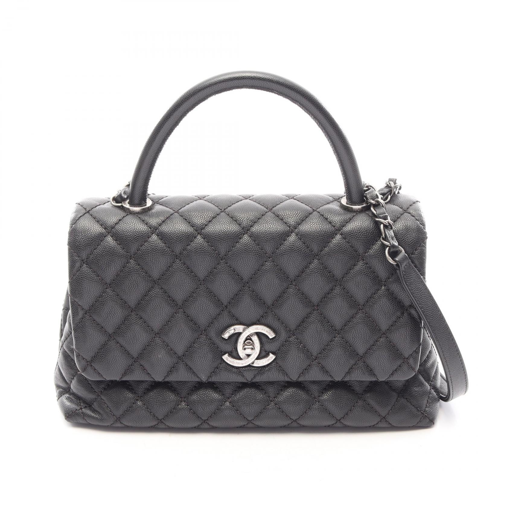 シャネル CHANEL ココハンドル29 トップハンドル フラップ バッグ マトラッセ 2WAY ハンドバッグ バッグ キャビアスキン(グレインドカーフ) レディース ブラック系 【中古】