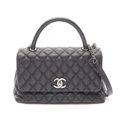 シャネル CHANEL ココハンドル29 トップハンドル フラップ バッグ マトラッセ 2WAY ハンドバッグ バッグ キャビアスキン(グレインドカーフ) レディース ブラック系 【中古】