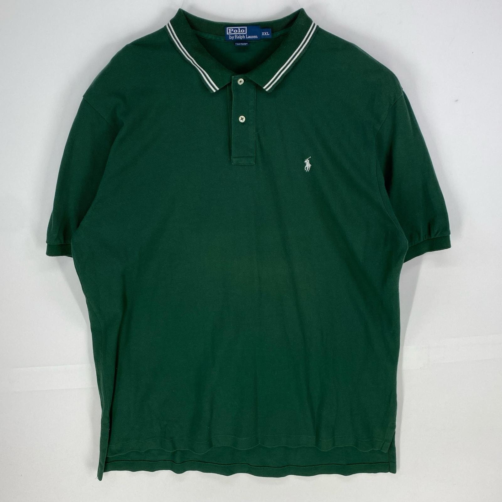 古着 ポロ・ラルフローレン POLO RALPH LAUREN 鹿の子 半袖シャツ ワンポイント ポニー ポロシャツ ロゴ 2XL グリーン系 メンズ