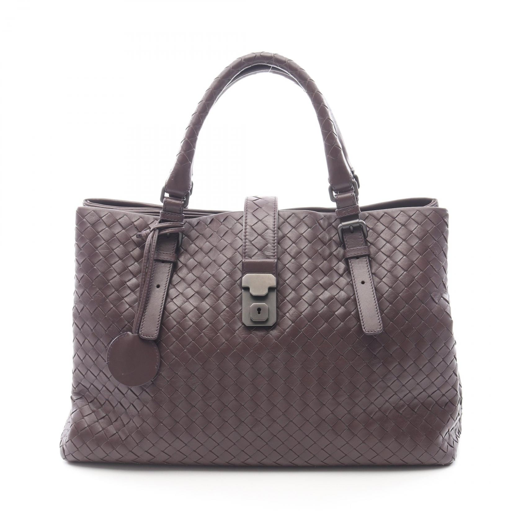 ボッテガヴェネタ BOTTEGA VENETA イントレチャート ローマバッグ ミディアム ハンドバッグ バッグ レザー レディース ブラウン系 【中古】