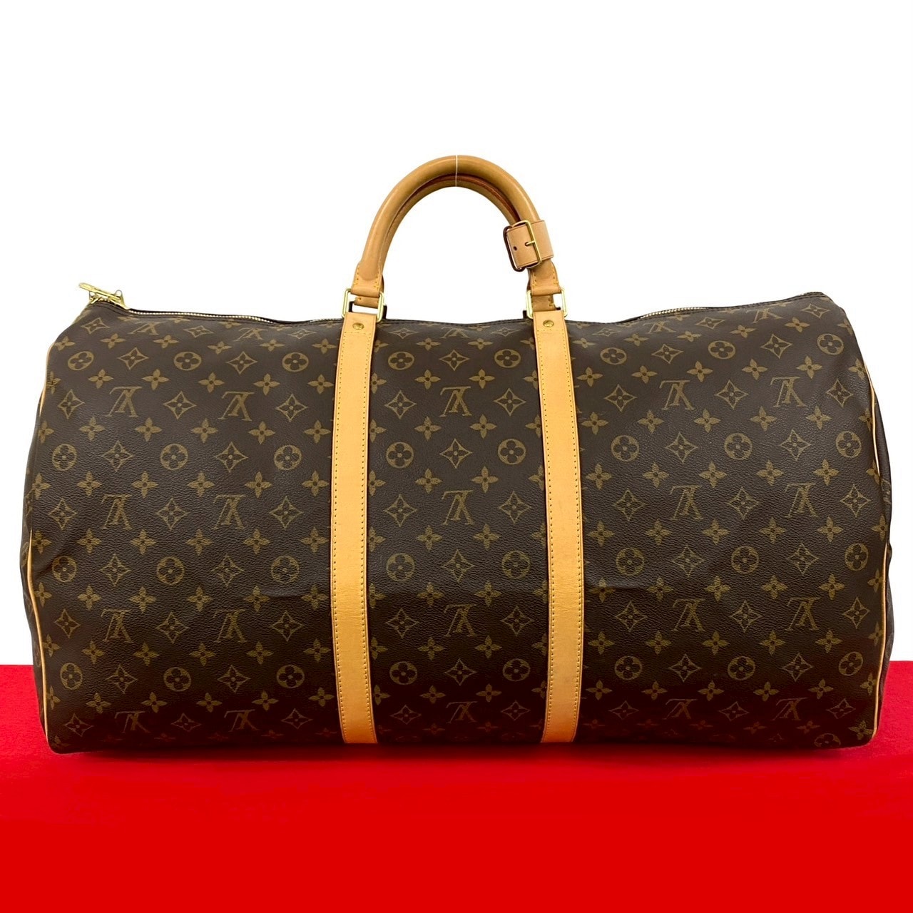 LOUIS VUITTON ルイヴィトン キーポル 55 モノグラム レザー PVC ボストンバッグ ブラウン
 19896