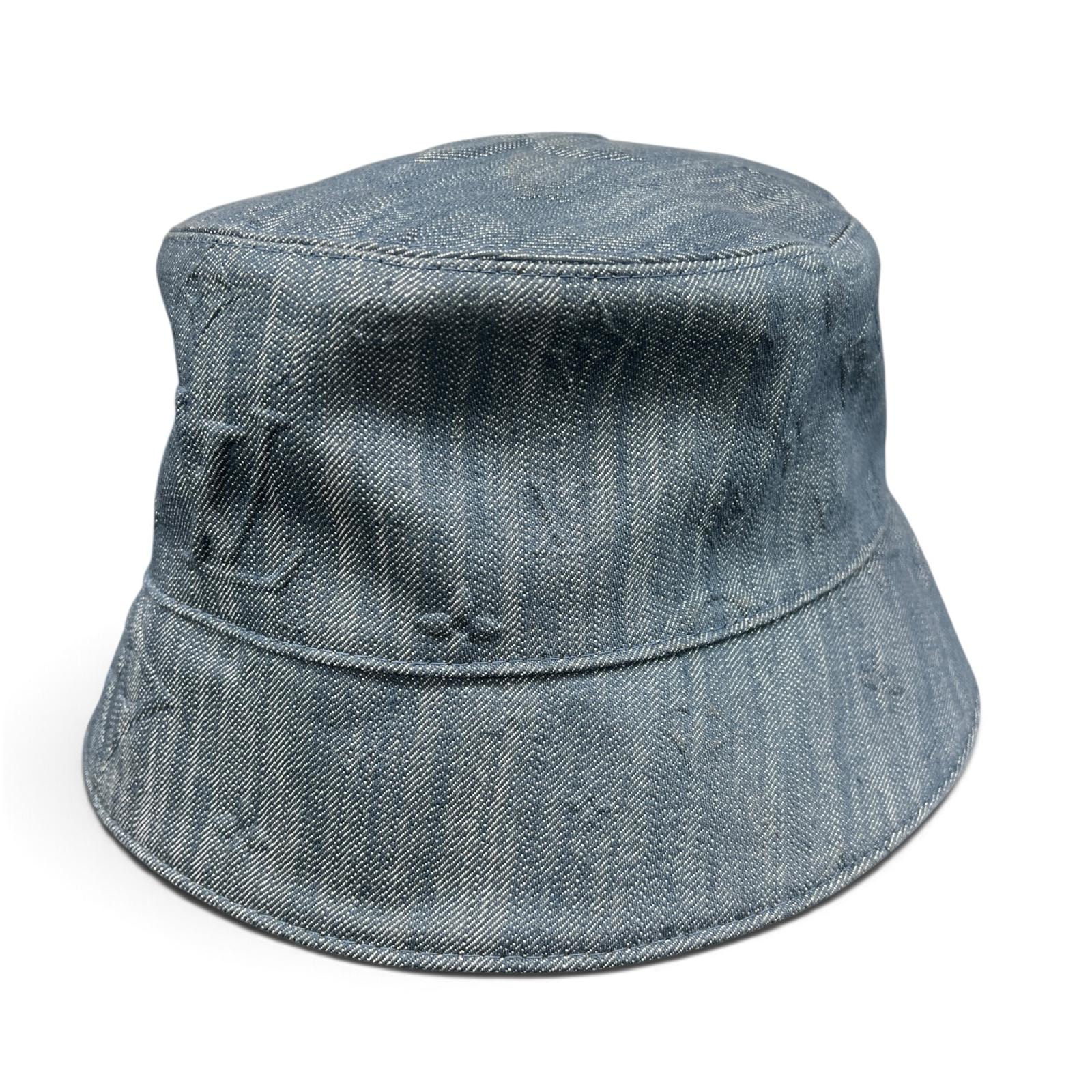 LOUIS VUITTON 極美品 ルイヴィトン モノグラム コンステレーション モノグラムデニム バケットハット M7101M コットン WA1253 ネイビー ブルー 帽子 Aランク 中古 鑑定済 ヴィトンハット