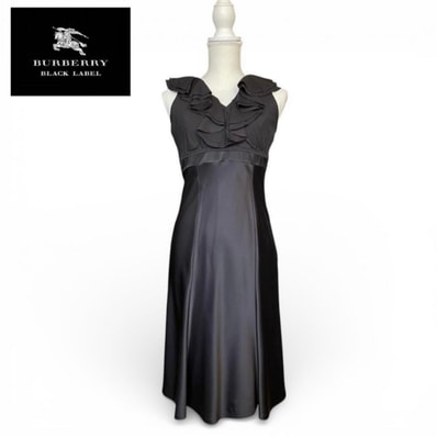 バーバリーブラックレーベル 黒 パーティドレス ノースリーブワンピース サテン