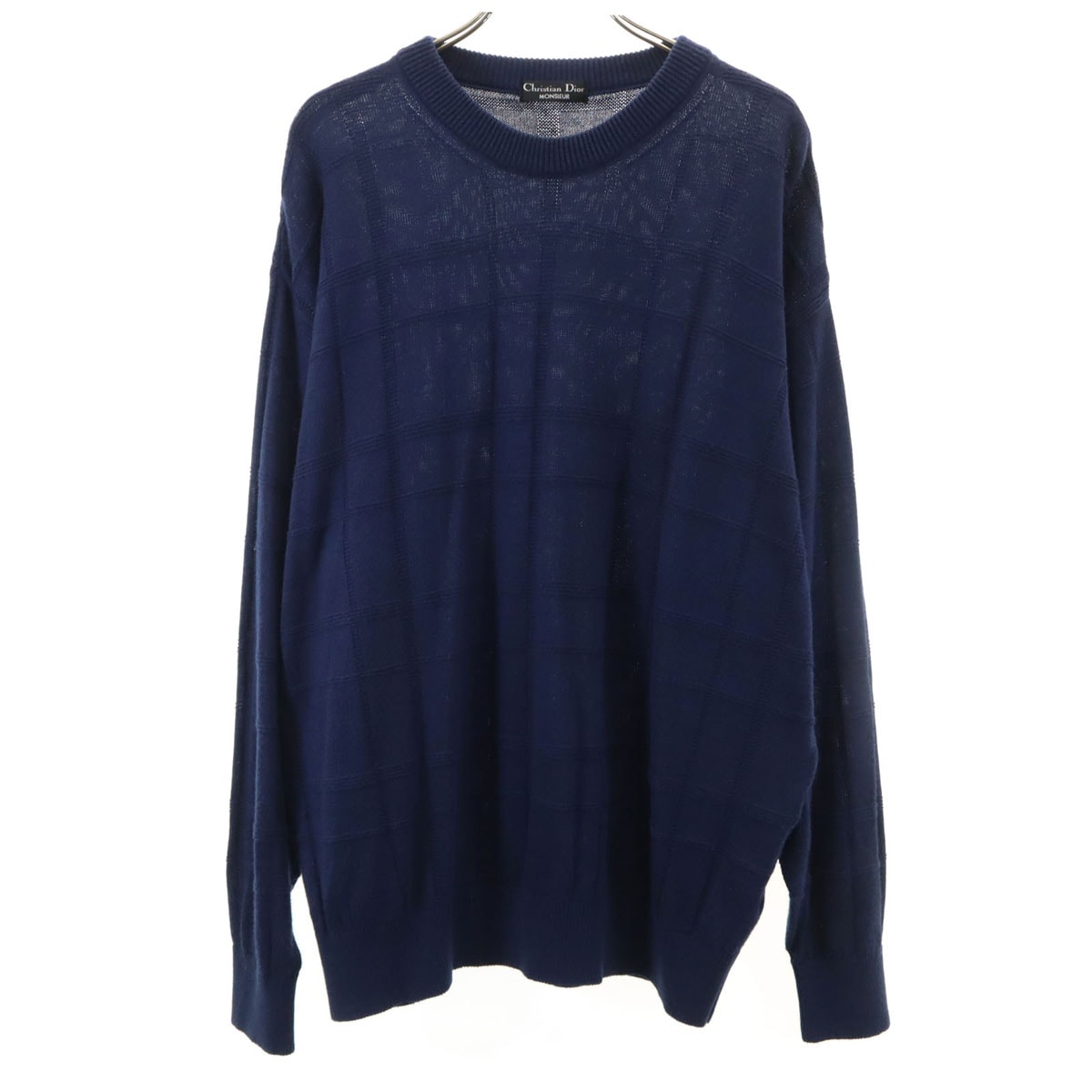 Christian Dior MONSIEUR クリスチャンディオール ムッシュ 90s オールド チェック柄 長袖 ニット L ネイビー セーター