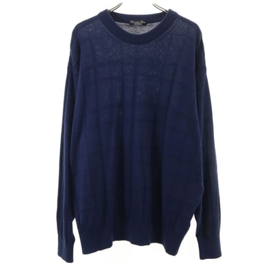 Christian Dior MONSIEUR クリスチャンディオール ムッシュ 90s オールド チェック柄 長袖 ニット L ネイビー セーター