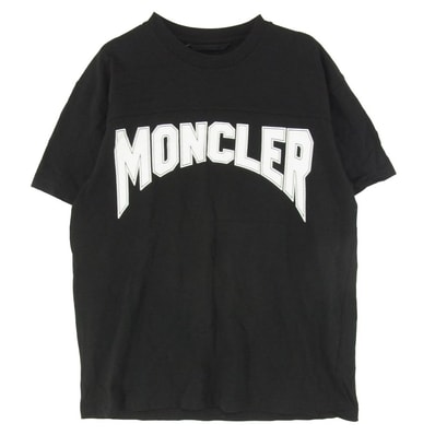 MONCLER モンクレール 23SS I10918C00011 M2643 SS TSHIRT ロゴワッペン グリッター ラメ ロゴ フットボール 半袖 Tシャツ ブラック系 L【美品】【中古】