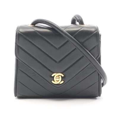 シャネル CHANEL Vステッチ ショルダーバッグ バッグ ラムスキン(羊革) レディース ブラック系 【中古】