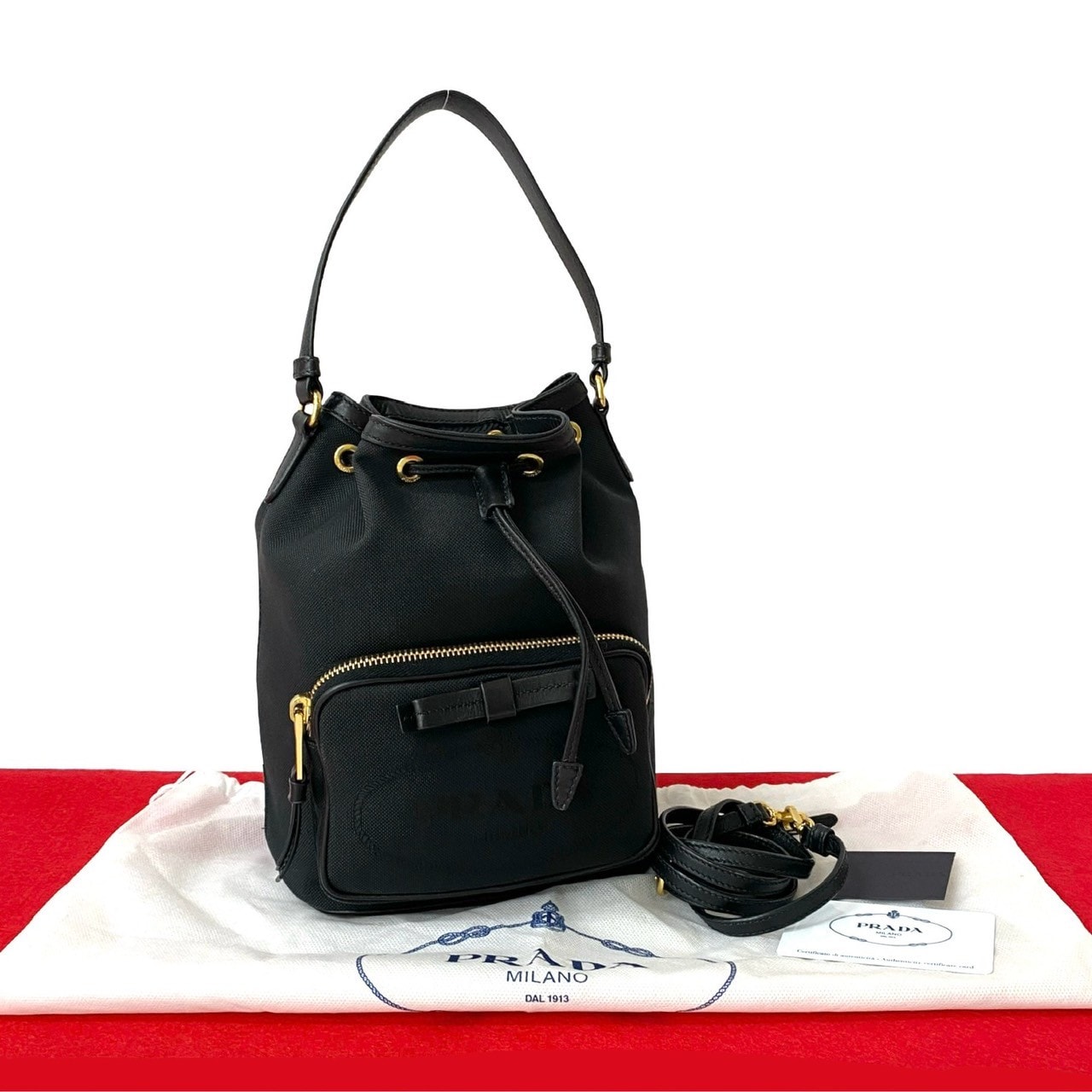 PRADA プラダ デュエット ロゴ キャンバス レザー ショルダーバッグ ブラック
 63146