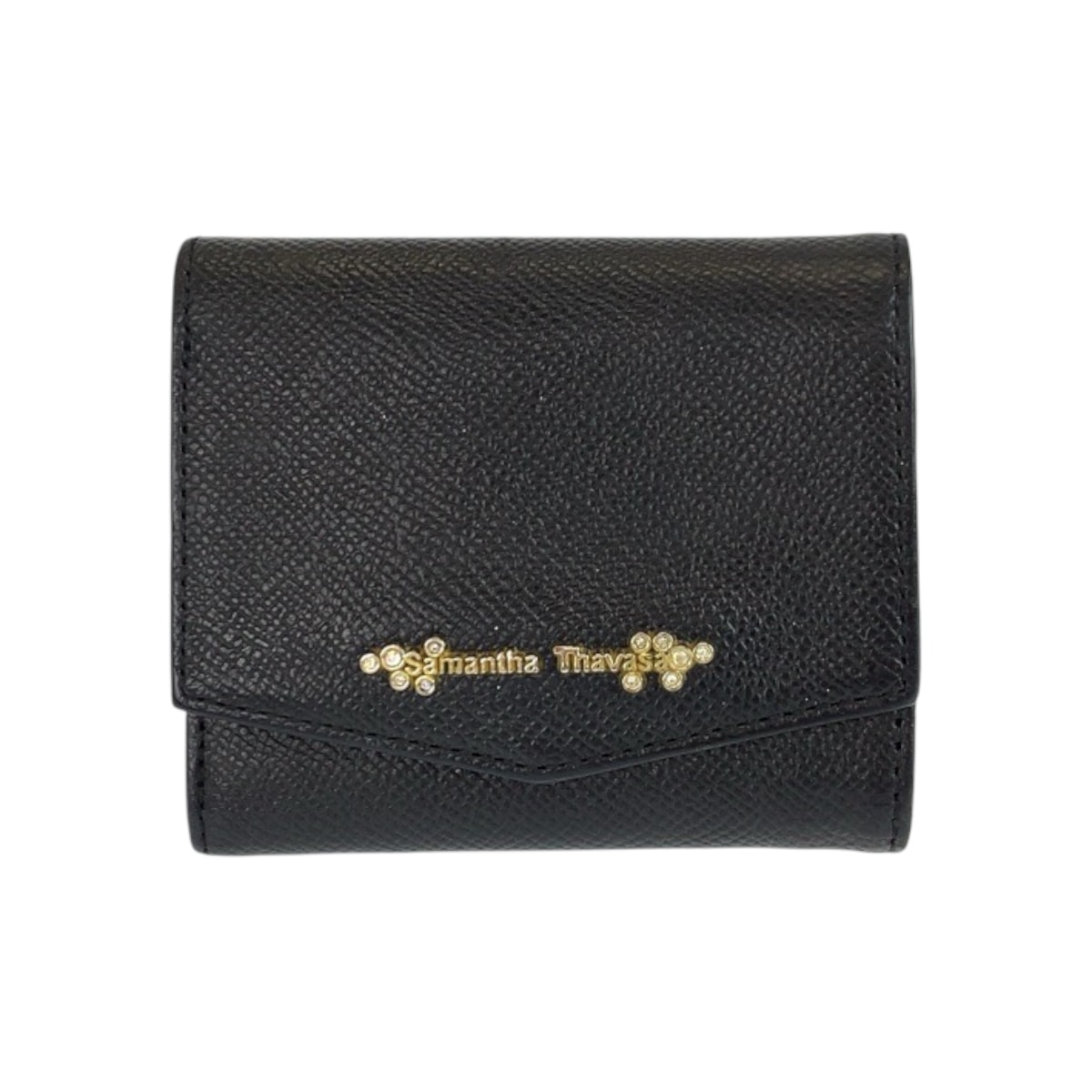美品 Samantha Thavasa サマンサタバサ ビジュー ブラック 黒 ゴールド金具 レザー 折財布 コンパクトウォレット 600578 【中古】