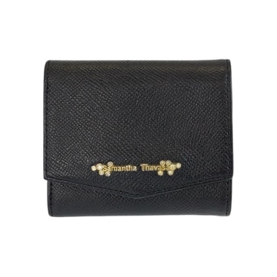 美品 Samantha Thavasa サマンサタバサ ビジュー ブラック 黒 ゴールド金具 レザー 折財布 コンパクトウォレット 600578 【中古】
