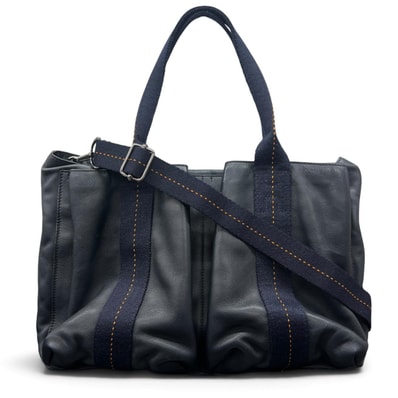 HERMES エルメス キャラバン ホリゾンタルMM 2way ハンドバッグ ショルダーバッグ カーフレザー コットン ヴォーデルマ ネイビー オレンジ Bランク 中古 鑑定済 エルメスバッグ