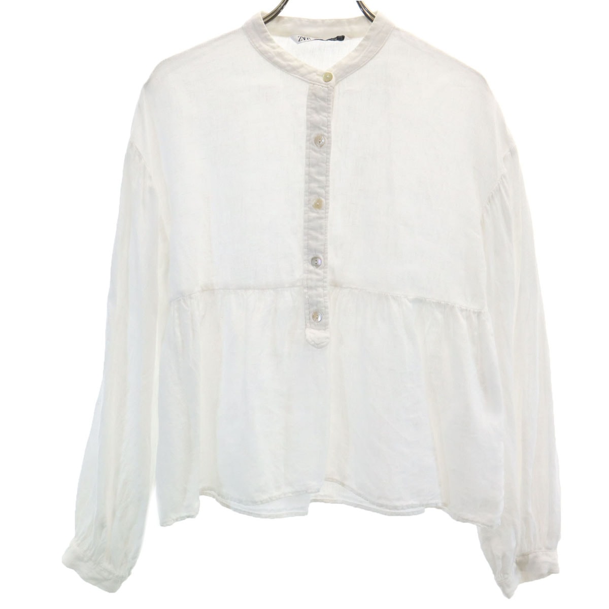 ZARA ザラ 長袖 バンドカラーシャツ XS ホワイト プルオーバー
