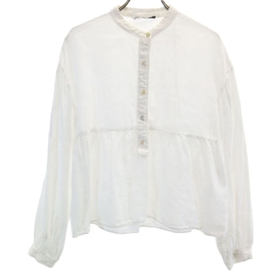 ZARA ザラ 長袖 バンドカラーシャツ XS ホワイト プルオーバー
