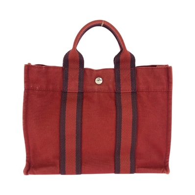 HERMES エルメス フールトゥPM ワインレッド ボルドー キャンバス トートバッグ ハンドバッグ 1-0294765 【中古】