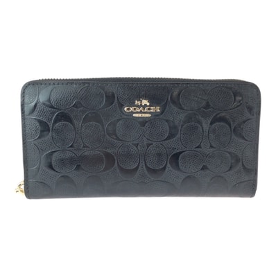 COACH コーチ シグネチャー ブラック 黒 ゴールド金具 パテントレザー 長財布 ロングウォレット 600283 【中古】