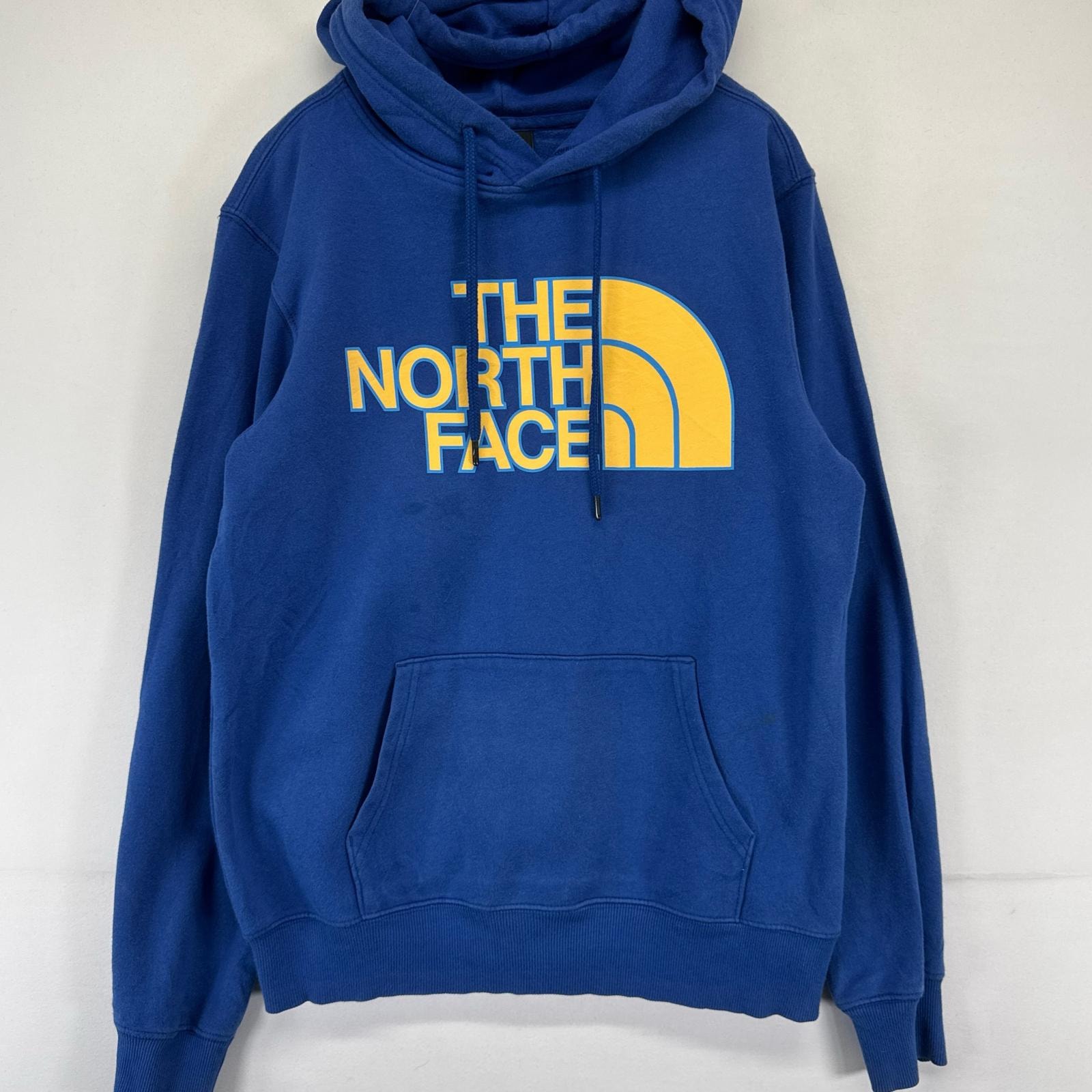 古着 ザ・ノースフェイス THE NORTH FACE パーカー プルオーバー ビッグプリントロゴ 裏起毛 スウェット S  ブルー系 メンズ