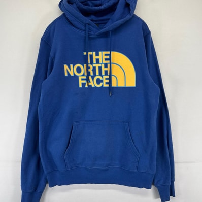 古着 ザ・ノースフェイス THE NORTH FACE パーカー プルオーバー ビッグプリントロゴ 裏起毛 スウェット S ブルー系 メンズ