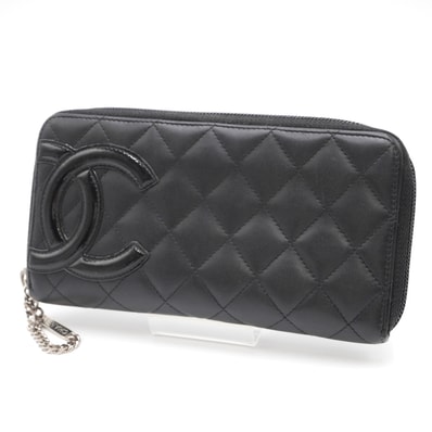 CHANEL(シャネル)カンボンライン ヴィンテージ ラウンドファスナー長財布 ココマーク マトラッセ ブラック レザー シルバー金具 レディース【中古】