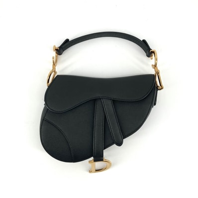 Christian Dior(クリスチャンディオール) サドル ゴールド金具 グレインドカーフスキン ハンドバッグ ブラック