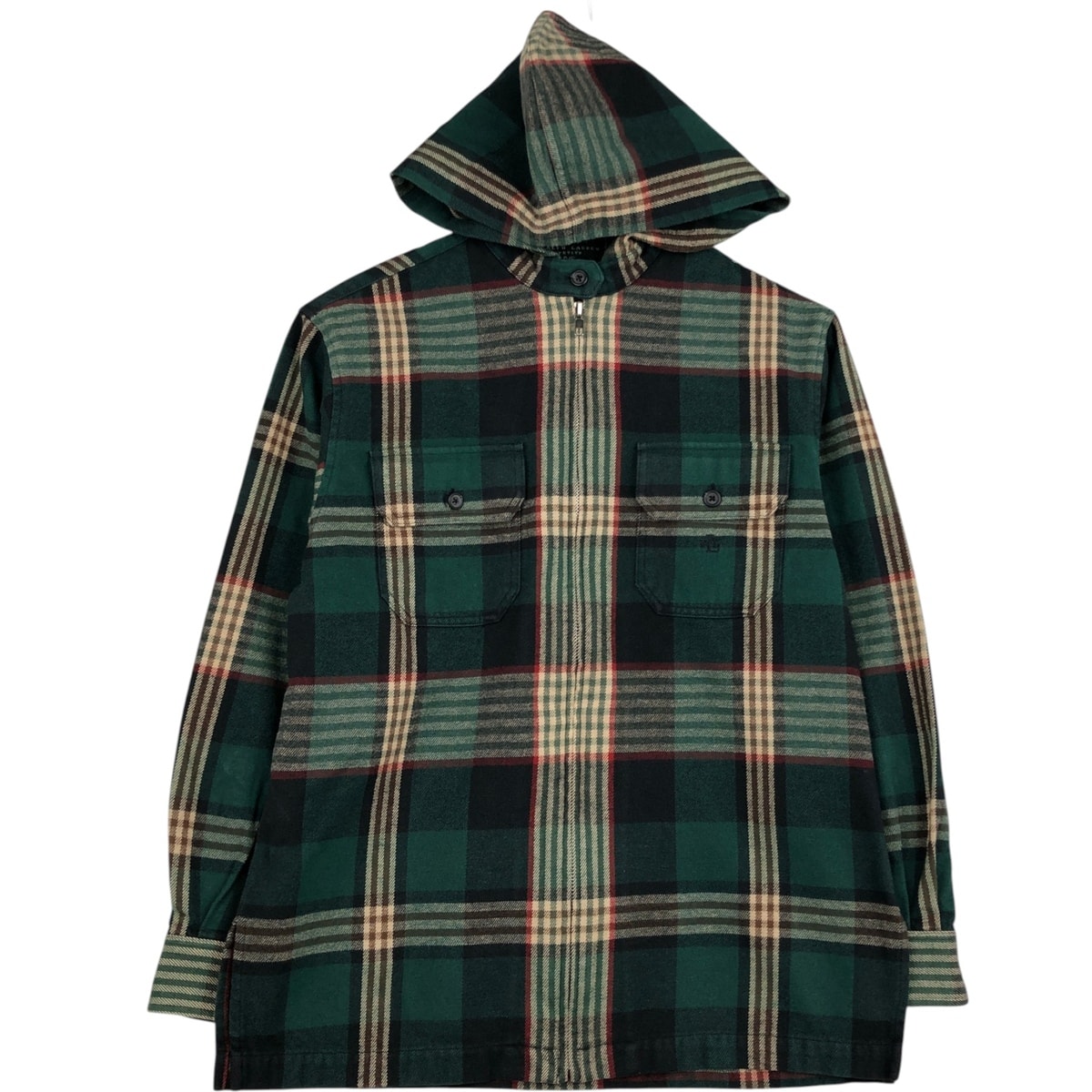 古着 ラルフローレン Ralph Lauren LAUREN ローレン フード付き フルジップ 長袖 コットンチェックシャツ レディースS相当/eaa621120
