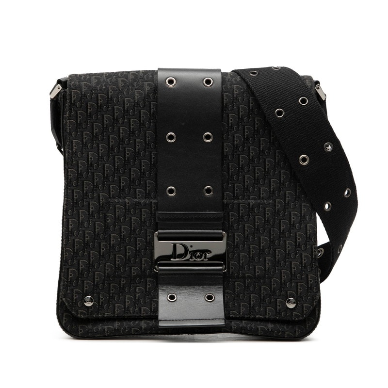 ディオール ストリートシック トロッター ショルダーバッグ ブラック キャンバス レザー レディース Dior 【中古】
