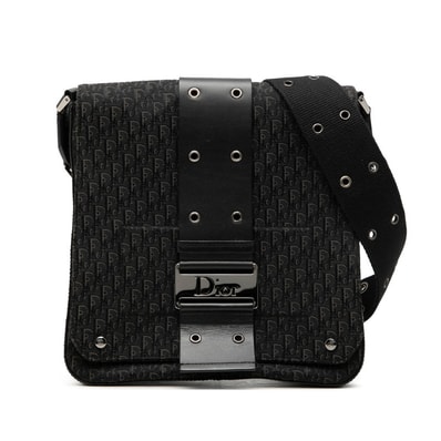 ディオール ストリートシック トロッター ショルダーバッグ ブラック キャンバス レザー レディース Dior 【中古】