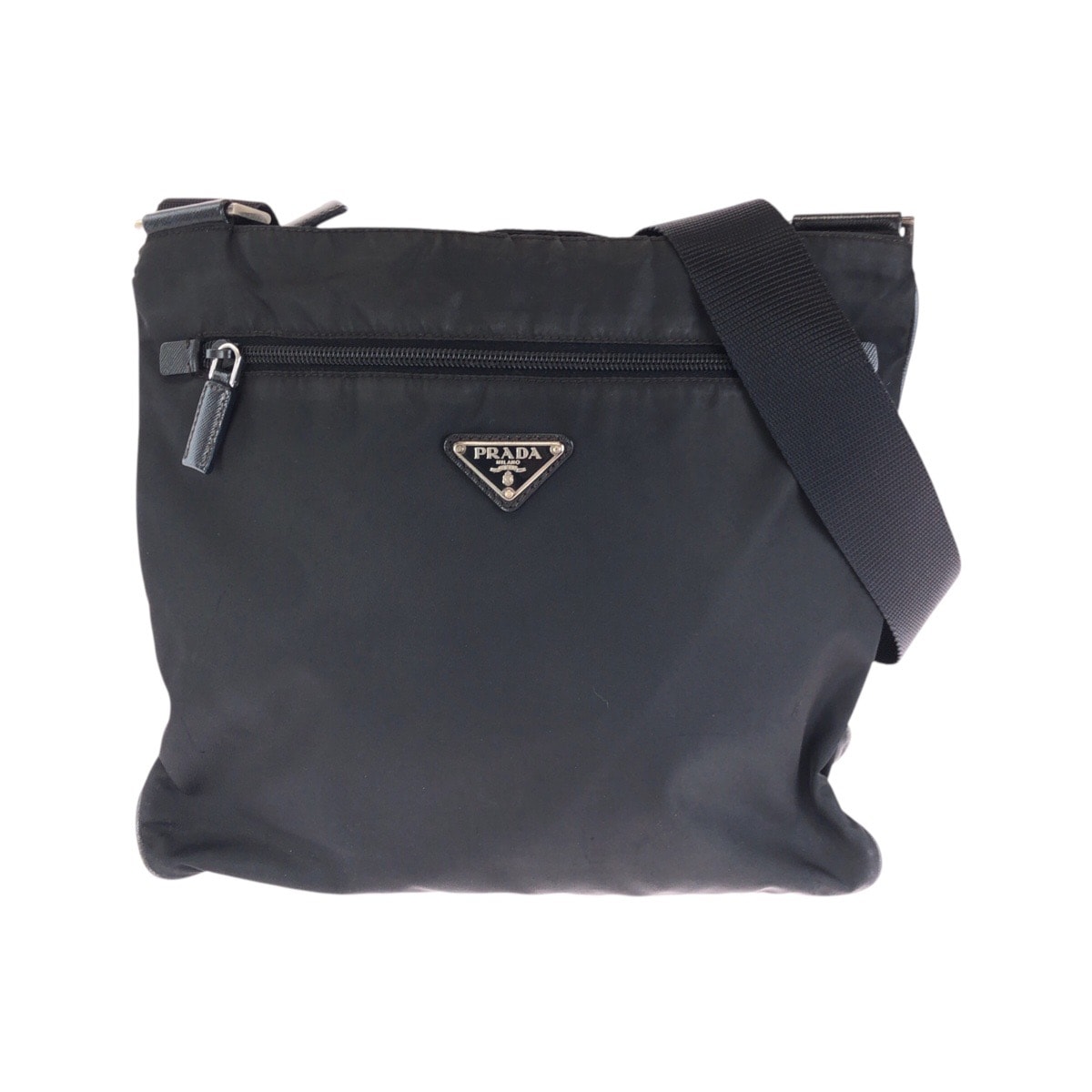 PRADA プラダ テスート 三角ロゴプレート ブラック 黒 シルバー金具 ナイロン ショルダーバッグ ポシェット 601597 【中古】