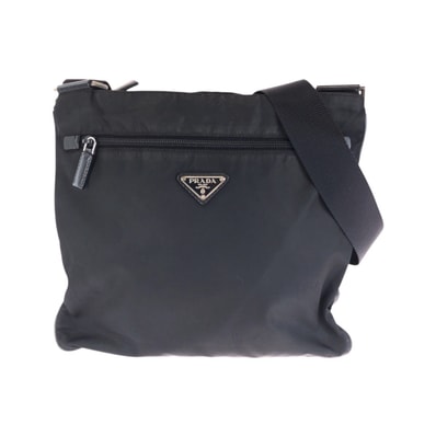 PRADA プラダ テスート 三角ロゴプレート ブラック 黒 シルバー金具 ナイロン ショルダーバッグ ポシェット 601597 【中古】