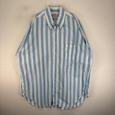 古着 70's/70年代 ヴィンテージ ブルックスブラザーズ Brooks Brothers 半袖シャツ ボタンダウン 胸ポケット XL ブルー系 ストライプ メンズ