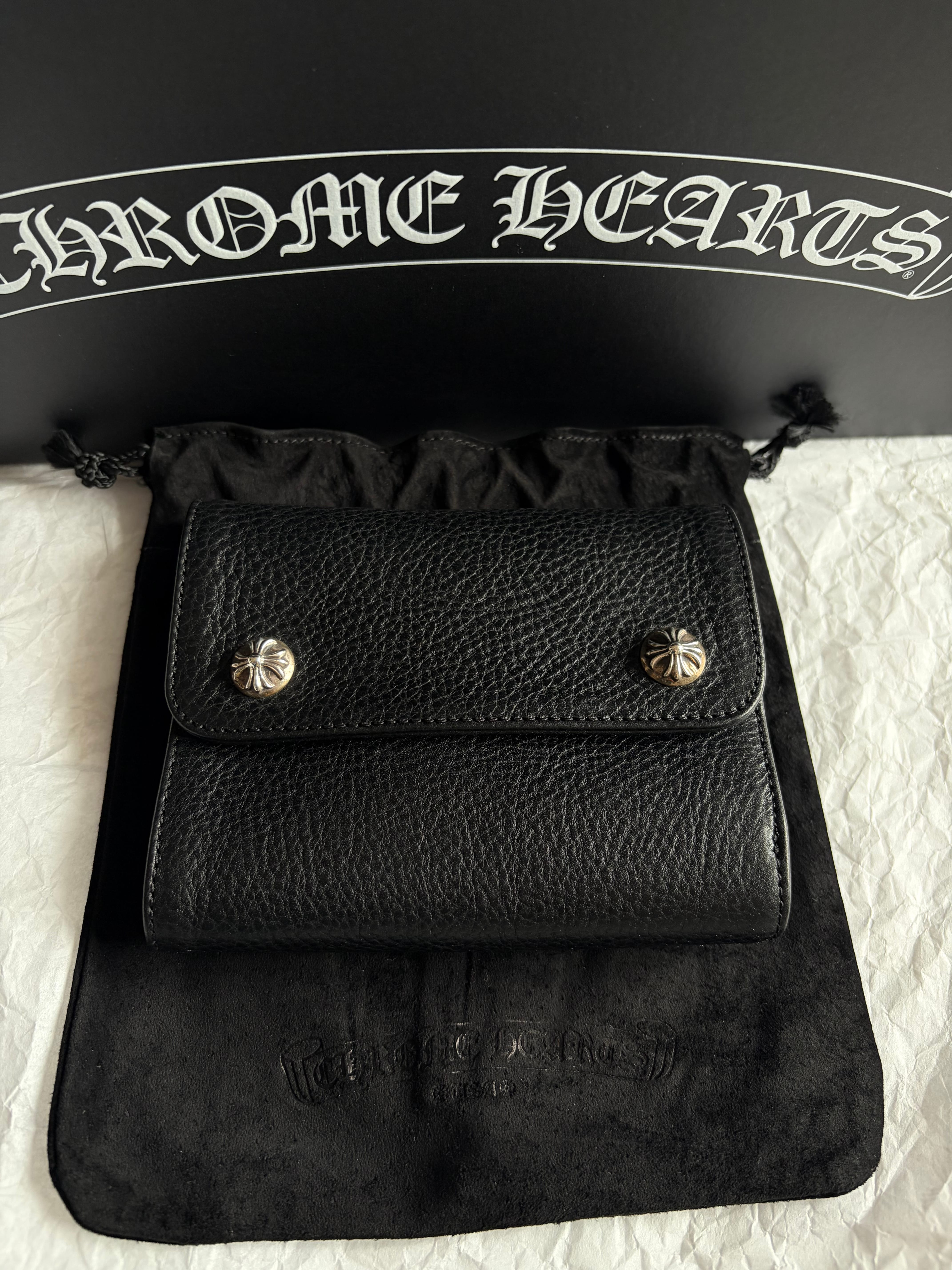Chrome Hearts Wave Mini Cross Ball Button Leather Wallet "Black"