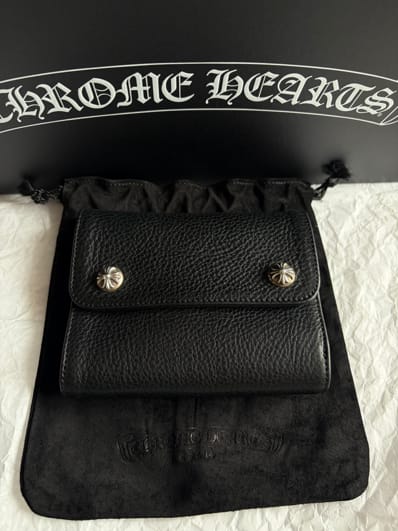 Chrome Hearts Wave Mini Cross Ball Button Leather Wallet "Black"